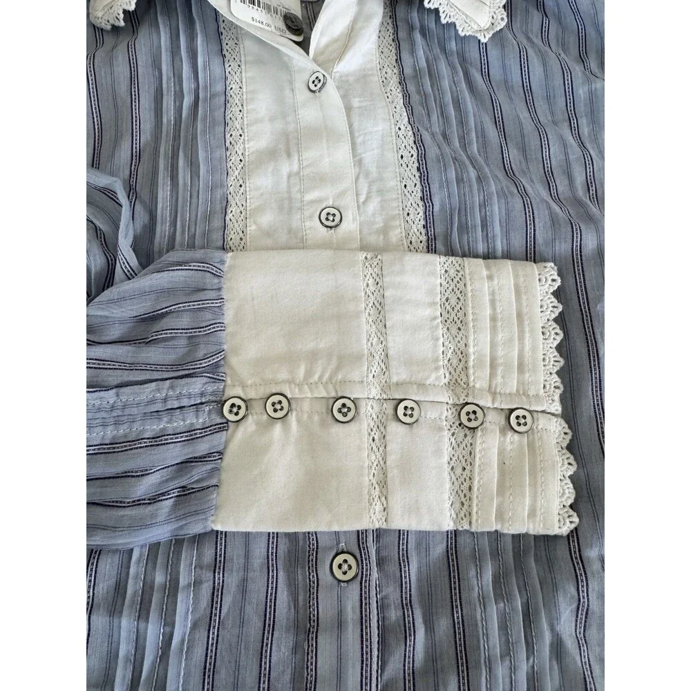 Free People Forever Love Striped Lace Top Romantic Peasant Victorian Size S